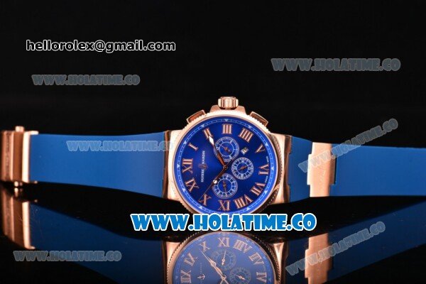 Ulysse Nardin Marine Chrono Asia Automatic Rose Gold Case with Roman Numeral Markers and Blue Dial - Click Image to Close